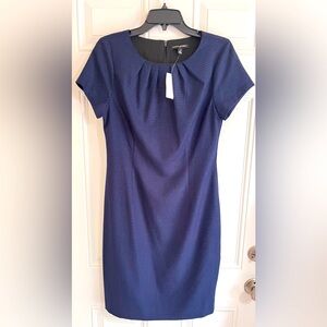 NWT Banana Republic Factory Dress Navy Blue Gingham Sheath Preppy Career Women 8